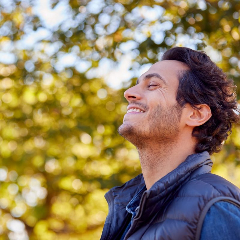 Calm,Man,Outdoors,Relaxing,And,Breathing,In,Deeply,In,Autumn
